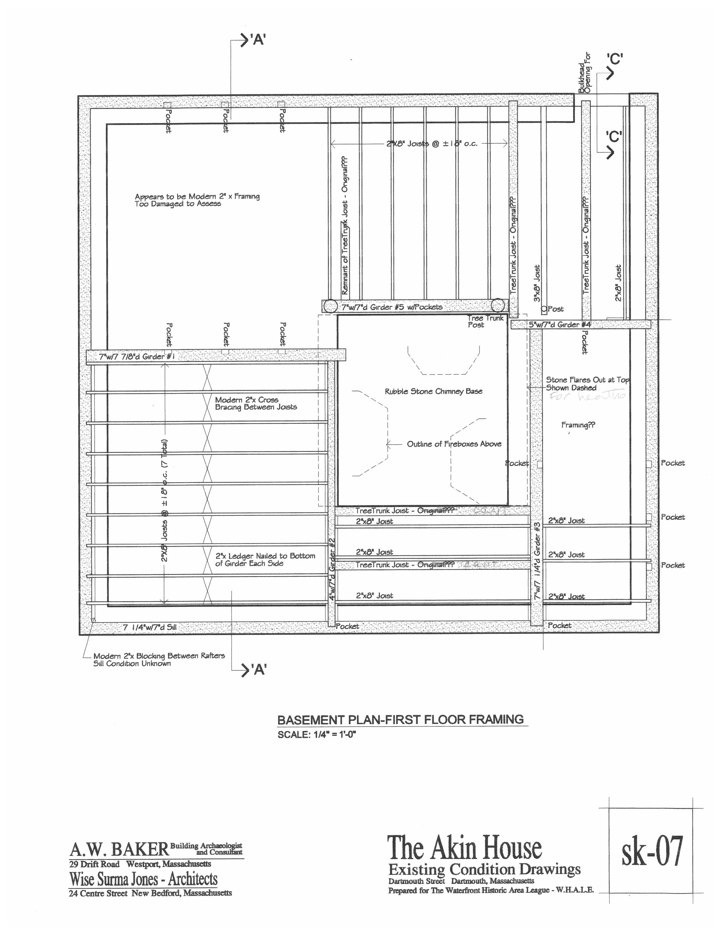 Akin House Basement Plan and First Floor Framing