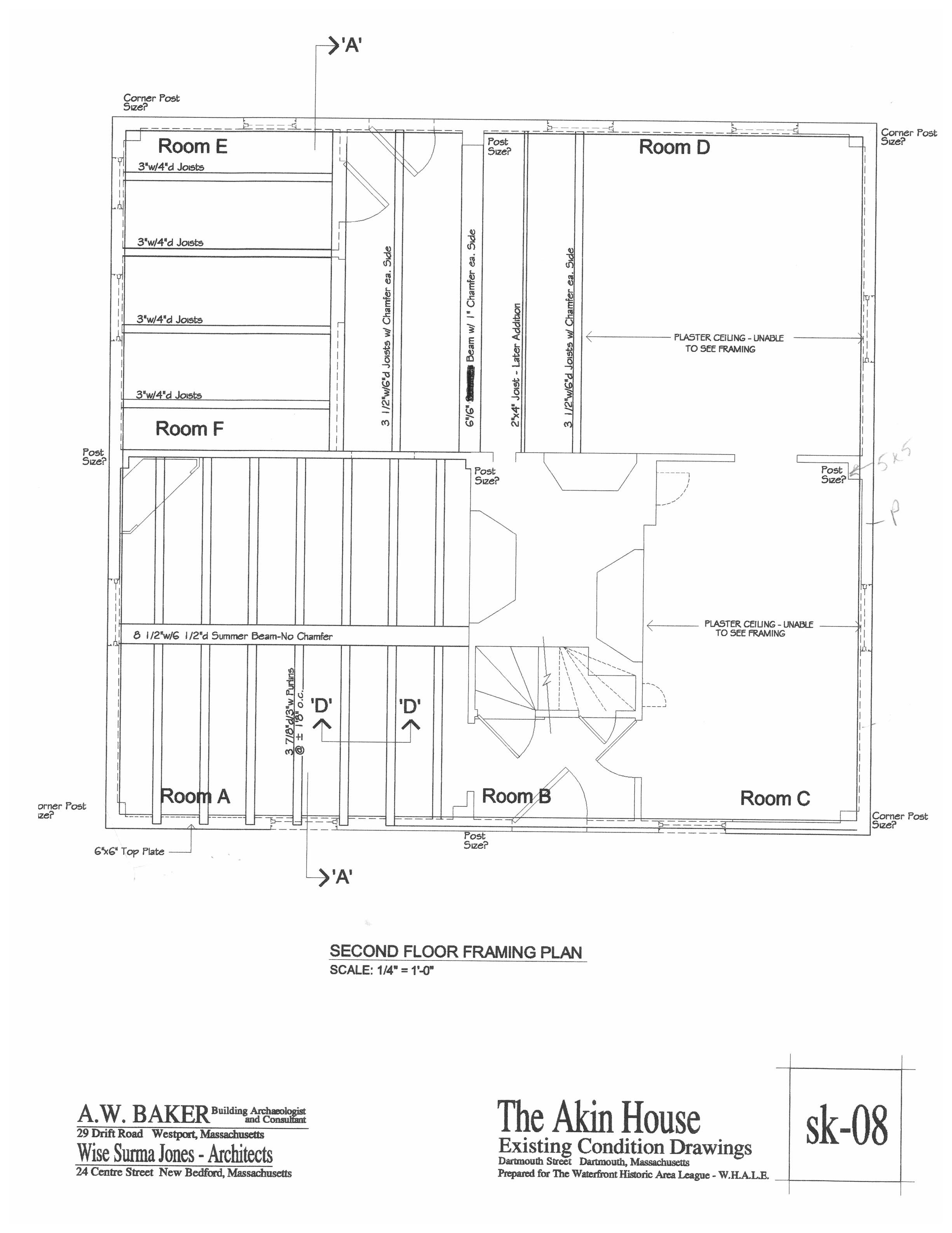 Akin House, Second Floor Framing Plan