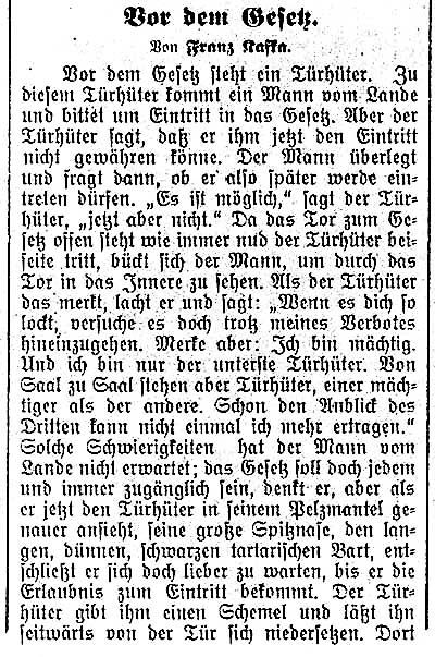 Franz Kafka's Before the Law Before the Law